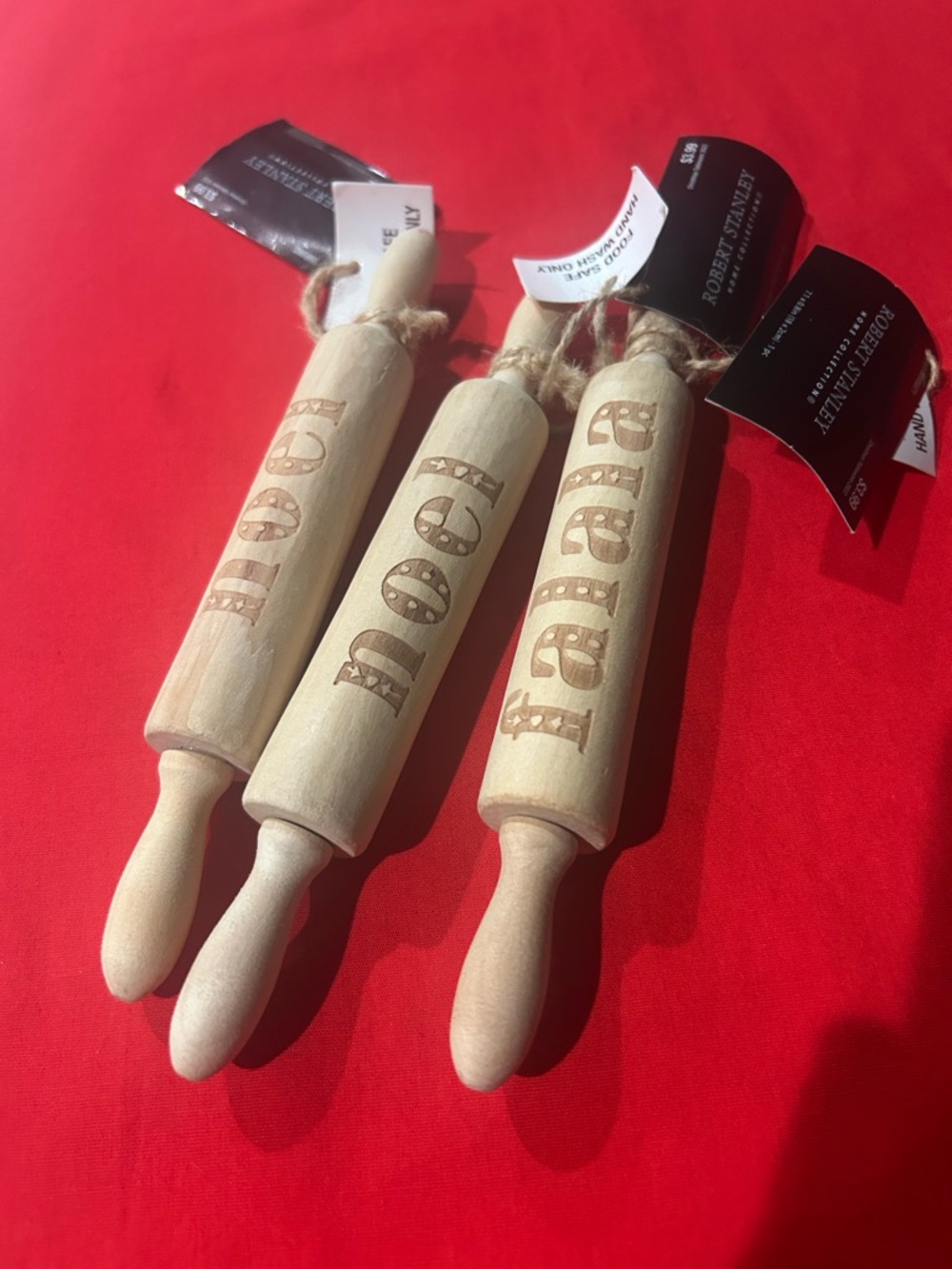 Robert Stanley Cream Wooden Holiday Mini Rolling Pin Trio